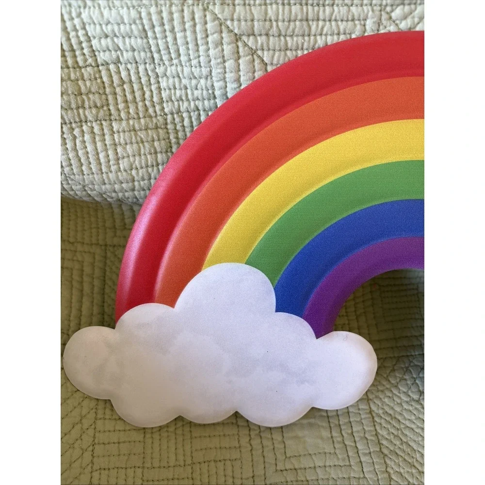 Rainbow & Clouds Primary Colors Metal Wall Decoration w Hanger 15 X 8